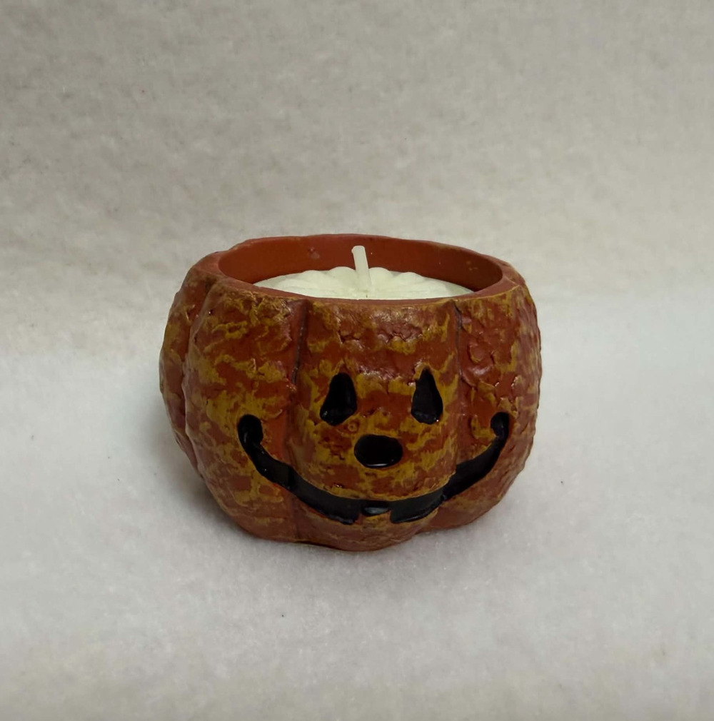 Vintage Crazy Mountain Pumpkin Tealight Holder Halloween Rustic Jack-O-Lantern